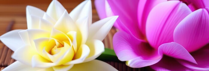 Fototapeta premium Banner, massage, light background, beautiful flowers, place for text