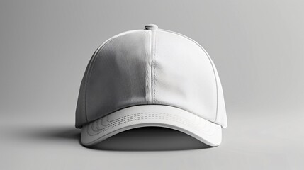 A single white baseball cap sample is placed on a simple light grey background.