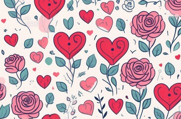 hearts and roses on a light background