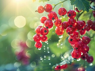 Dripping red currants on a branch