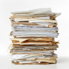 Many papers are placed on top of each other on white background