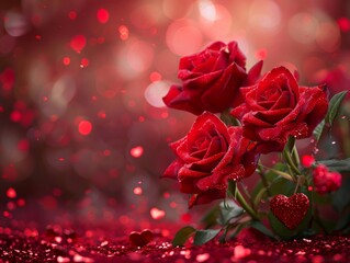 Design a captivating ValentinesDay image featuring vibrant red roses intertwined with sparkling hearts The composition should evoke a sense of romance and love