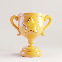 Golden cup, winner trophy, prize award with a star, isolated 3d object on white background - 777554398