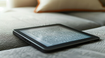 Digital Tablet with Text on Screen, Modern Reading Concept, Indoor Relaxation  - Powered by Adobe