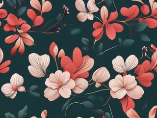 seamless pattern colorful small flowers branch leave on white background
