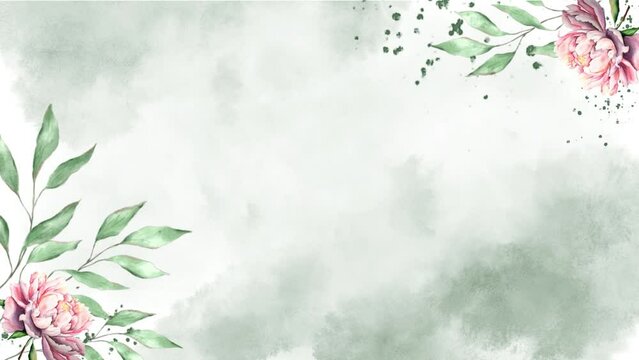 Watercolor leaves background and peonies flowers animation groing moving minimal decoration botanical ecological cosmetic wedding invitation spring summer plants