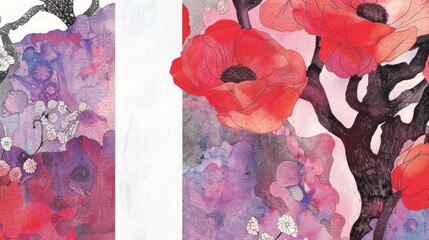 Artistic Floral Collage with Vibrant Poppies and Space for Text