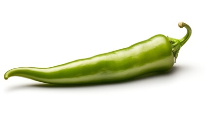 Green chili pepper isolated on white background cutout. Capsicum annuum.