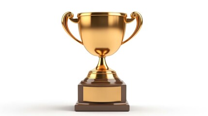 3d rendering of a golden trophy isolated in white studio background.