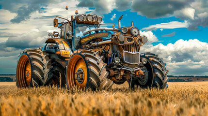 Customized monster tractor in field