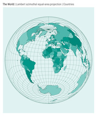 World map in Lambert azimuthal equal-area projection, featuring countries in a detailed and stylish design. Ideal for infographics, education, reports, and presentations. Vector illustration.