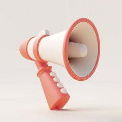 Cute white and pink plastic megaphone, loud speaker, isolated 3d object on white background - 777555939