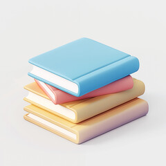 Stack of colorful books with pastel covers, isolated 3d object on white background - 777556158