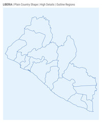 Liberia plain country map. High details. Outline Regions style. Shape of Liberia. Vector illustration.