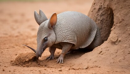 An-Armadillo-With-Its-Claws-Tearing-Into-A-Termite- - obrazy, fototapety, plakaty