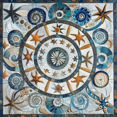 pattern showcasing the treasures of the sea. Include intricate illustrations of antique compasses, ship wheels, anchors, and maps, adorned with intricate nautical motifs like ropes, knots, and compass