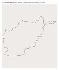 Afghanistan plain country map. Medium details. Outline style. Shape of Afghanistan. Vector illustration.