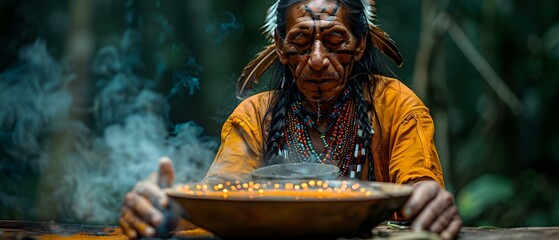 Preparing for a Healing and Spiritual Ayahuasca Ceremony in the Amazon Rainforest. Concept Ayahuasca Ceremony, Amazon Rainforest, Healing Ritual, Spiritual Journey, Preparation Rituals - obrazy, fototapety, plakaty