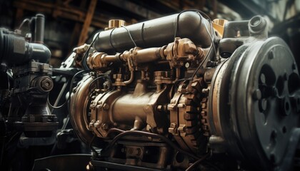 Obraz premium Industrial background. Engine of an old car. Industrial background