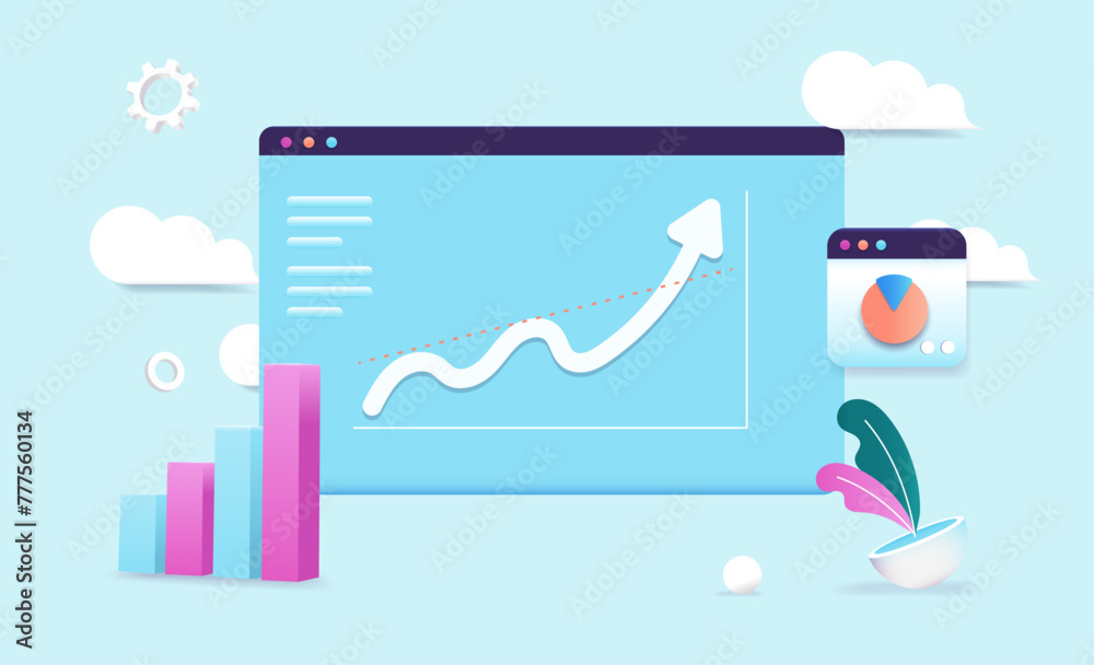 Leinwandbilder digital finances charts - browser screen with rising arrow and diagram showing growth and profits. a