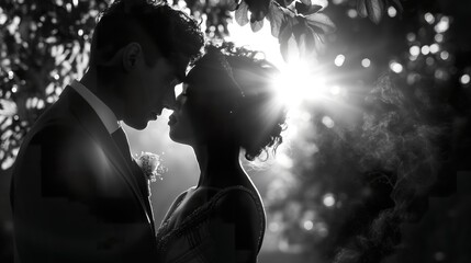 Love couple wedding commercial background; a serene monochrome close-up symbolizing deep connection
