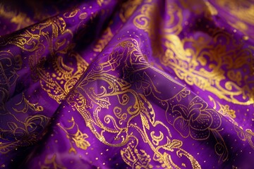 Soft purple textile detailed with intricate golden patterns for a sense of luxury and sophistication