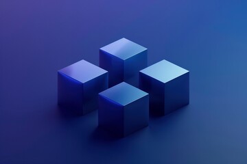 Obraz premium A sophisticated blue gradient background featuring a geometric arrangement of ice blue to sapphire cubes and boxes, ideal for technology presentations.