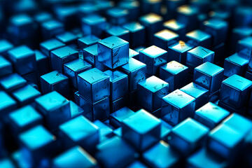 A blue image of many cubes with a blue background.