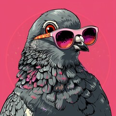 Naklejka premium Handdrawn pigeon, rock and roll vibe, skull accessory, lollipop joy, cute cartoon, colorful vector , clip art, 8K , high-resolution, ultra HD,up32K HD