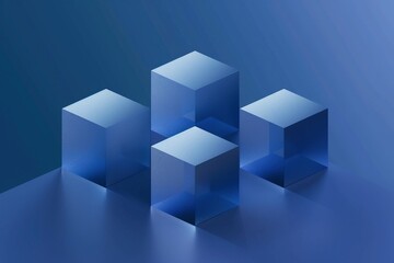 Obraz premium A technological-inspired design showcasing a spectrum of blue hues, from icy tones to deep sapphire, with geometric shapes like cubes and boxes creating a dynamic composition.