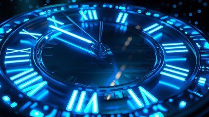 glowing neon lights on the edges of a clock
