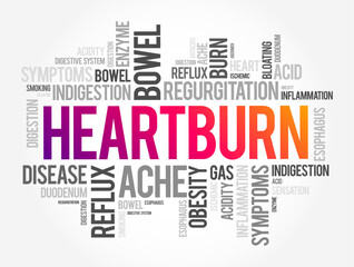 Fototapeta premium Heartburn is a burning feeling in the chest caused by stomach acid travelling up towards the throat, word cloud concept background
