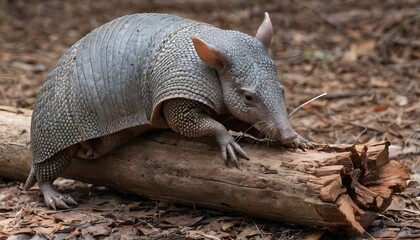 An Armadillo With Its Claws Tearing Into A Rotting