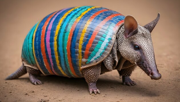 An Armadillo With Its Shell Painted With Colorful