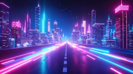Fototapeta na wymiar Future City Lights: Exploring Empty Avenues