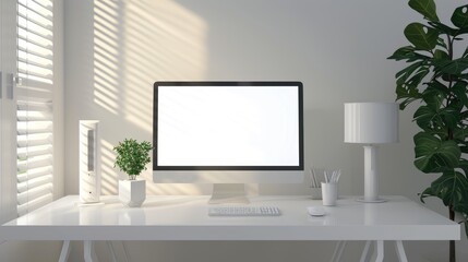 Minimalist Workspace with Sleek Silver Lighting