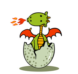 newborn dragon hatched from an egg. baby dragon isolated on white for children's illustrations, print on T-shirt, poster in children's room, funny baby character, Stickers, greeting card