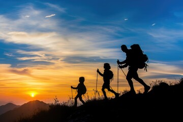 Scenic Family Hike: Mountain Silhouette Background