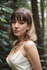 Elegant Woman in a Chic Forest Green Dress