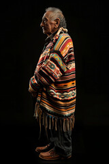 Elderly Man Profile in Traditional Colorful Poncho - Timeless Elegance Banner