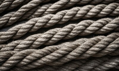 An up-close perspective reveals the complex twist of a marine rope. The image highlights the rope's textured surface, essential for secure grip. AI generation