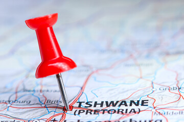 Tshwane, South Africa pin on map. Pretoria