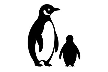 mom and child  penguin silhouette vector art illustration