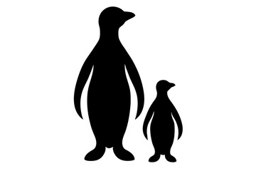 mom and child  penguin silhouette vector art illustration