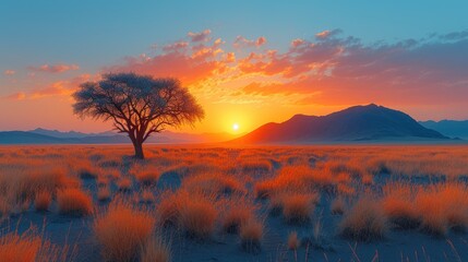 Sunset Majesty: Desert Landscape - obrazy, fototapety, plakaty