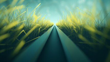 3d illustration of a single pathway into the distance with hints of yellow streaks of daylight