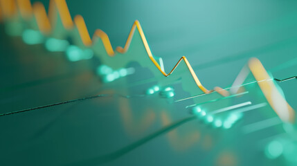 close up a3d illustration of a line chart showing Growth with hints of yellow strong streaks
