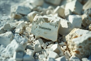 Diatomite word embossed on the rocky surface giving an impression of natural resources and geology