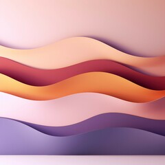 抽象正方形背景。紫・オレンジ・ピンク・ワインレッドの曲線的な壁と平らな床がある空間
