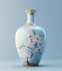 a blue and white vase with a flower design on the bottom